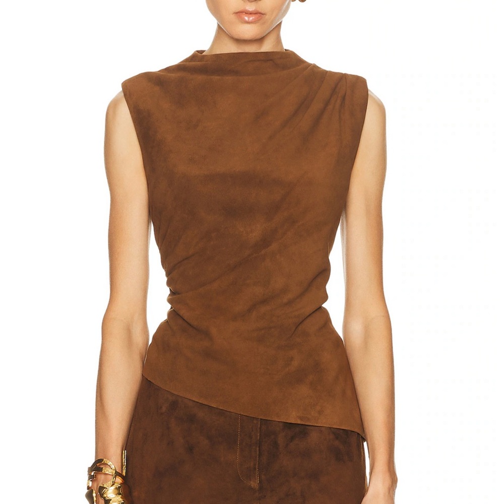 AEXAE x REVOLVE Leather Suede Ruched Top // Size XSM